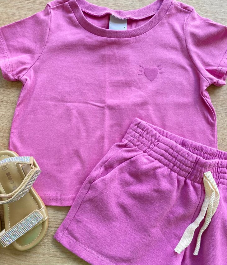 fernandaramoskids com br Conjunto Infantil Feminino Blusa Cropped Manga Curta e Short Lilás1