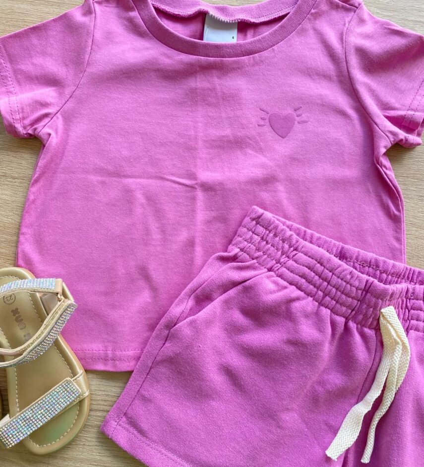 fernandaramoskids com br Conjunto Infantil Feminino Blusa Cropped Manga Curta e Short Lilás1
