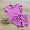 Conjunto Infantil Feminino Blusa Cropped Manga Curta e Short Lilás Fernanda Ramos Kids