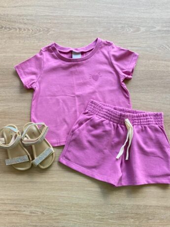 Conjunto Infantil Feminino Blusa Cropped Manga Curta e Short Lilás Fernanda Ramos Kids