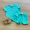 Conjunto Infantil Feminino Blusa Cropped Manga Curta e Short Verde Fernanda Ramos Kids