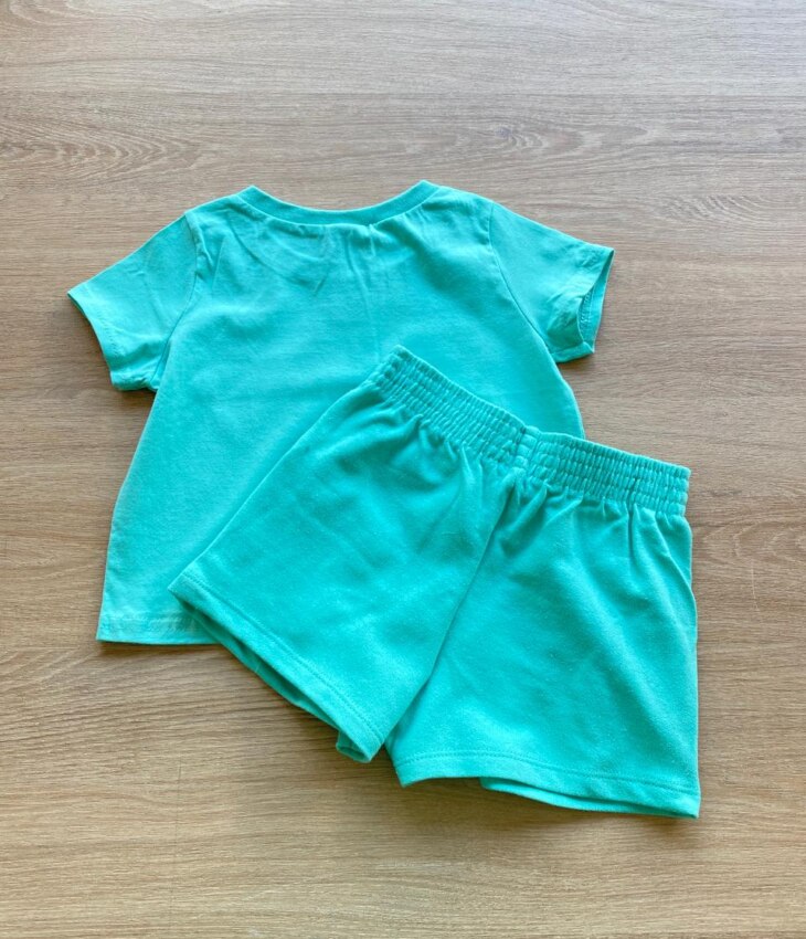 fernandaramoskids com br Conjunto Infantil Feminino Blusa Cropped Manga Curta e Short Verde3
