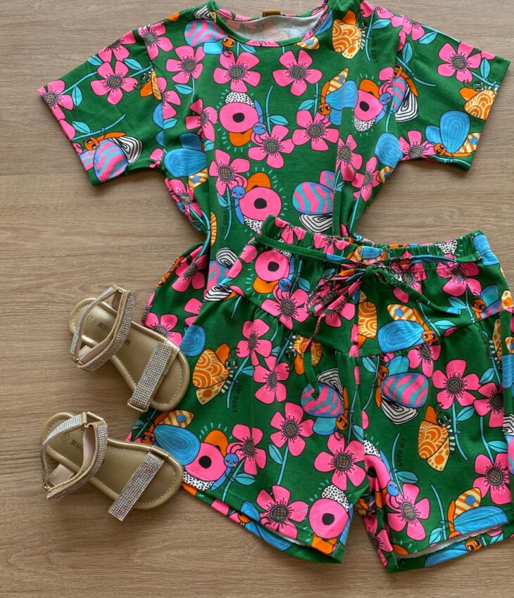 fernandaramoskids com br Conjunto Infantil Feminino Blusa e Short em Cotton Estampa Floral1