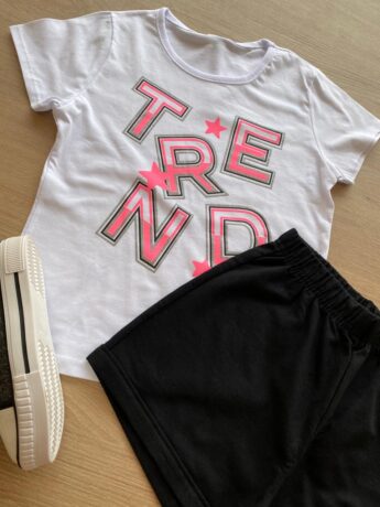 fernandaramoskids com br Conjunto Infantil Feminino Blusa Branca Trend e Short Preto1
