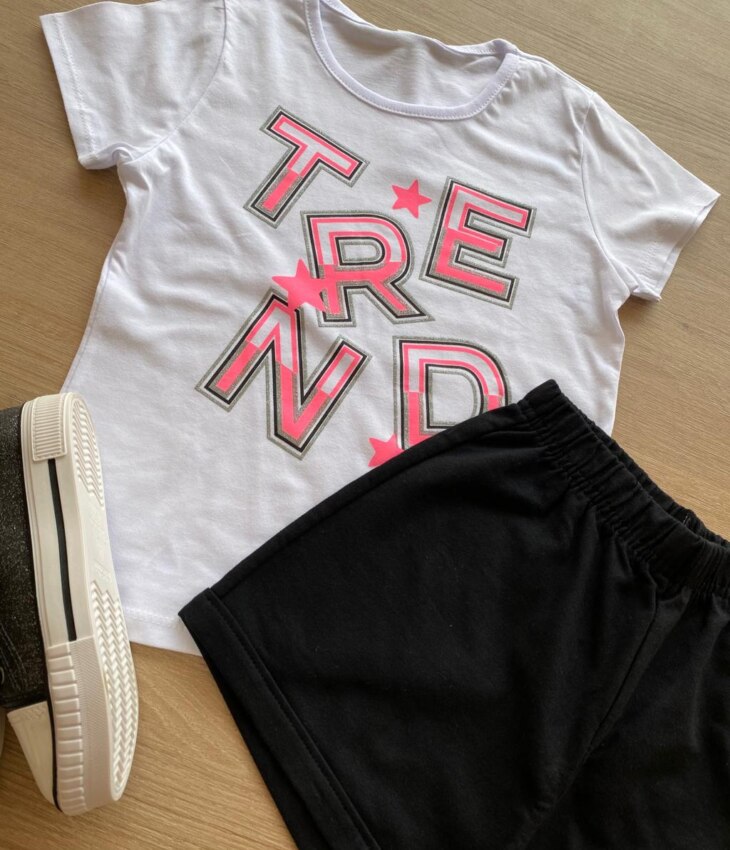 fernandaramoskids com br Conjunto Infantil Feminino Blusa Branca Trend e Short Preto1