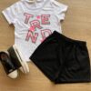Conjunto Infantil Feminino Blusa Branca Trend e Short Preto Fernanda Ramos Kids