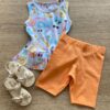 Conjunto Infantil Feminino Blusa Estampada e Bermuda Laranja Fernanda Ramos Kids