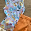 fernandaramoskids com br Conjunto Infantil Feminino Blusa Estampada e Bermuda Laranja2