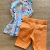 fernandaramoskids com br Conjunto Infantil Feminino Blusa Estampada e Bermuda Laranja3