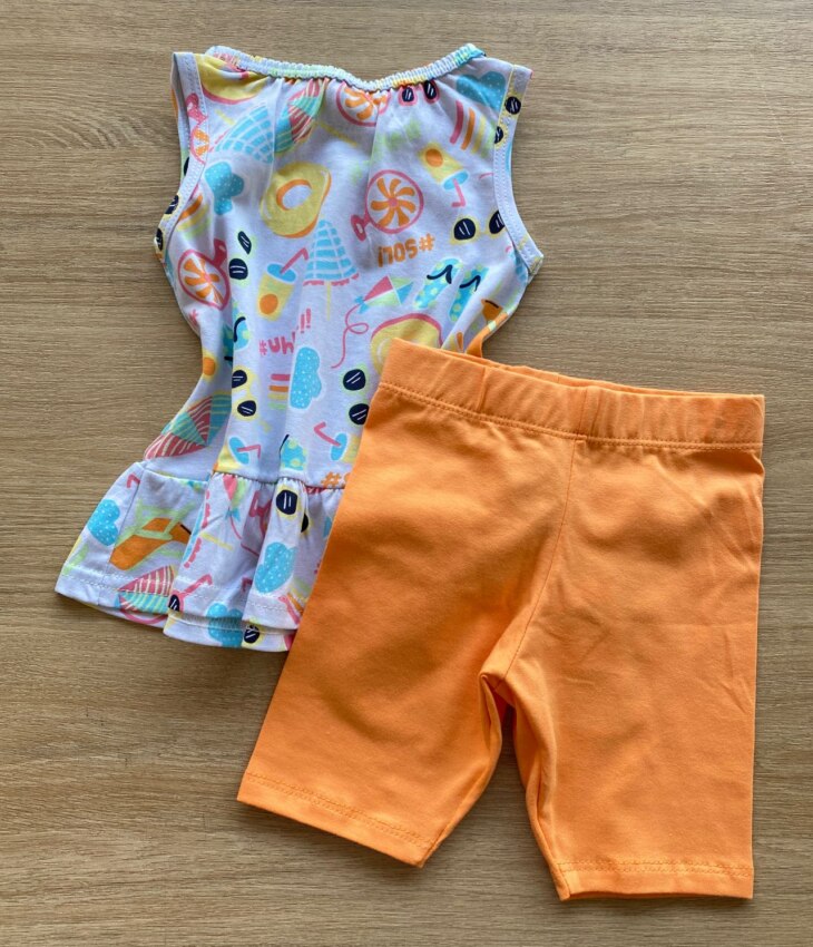 fernandaramoskids com br Conjunto Infantil Feminino Blusa Estampada e Bermuda Laranja3