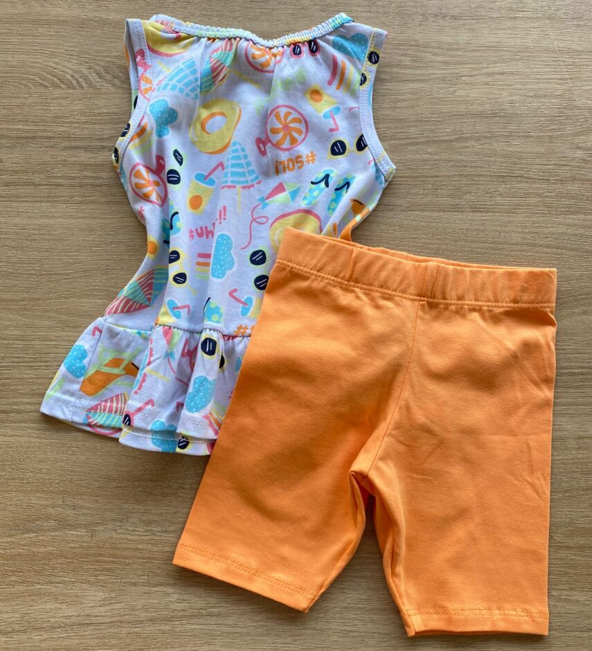 fernandaramoskids com br Conjunto Infantil Feminino Blusa Estampada e Bermuda Laranja3