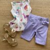 Conjunto Infantil Feminino Blusa Estampada e Bermuda Lilás Fernanda Ramos Kids
