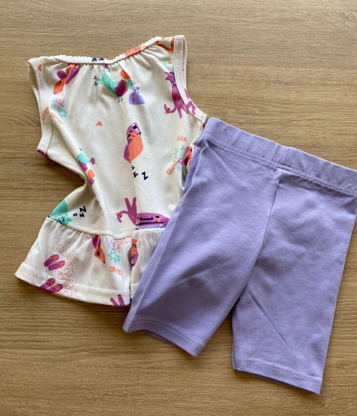 fernandaramoskids com br Conjunto Infantil Feminino Blusa Estampada e Bermuda Lilás3