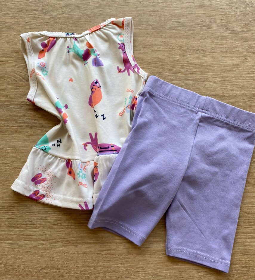 fernandaramoskids com br Conjunto Infantil Feminino Blusa Estampada e Bermuda Lilás3