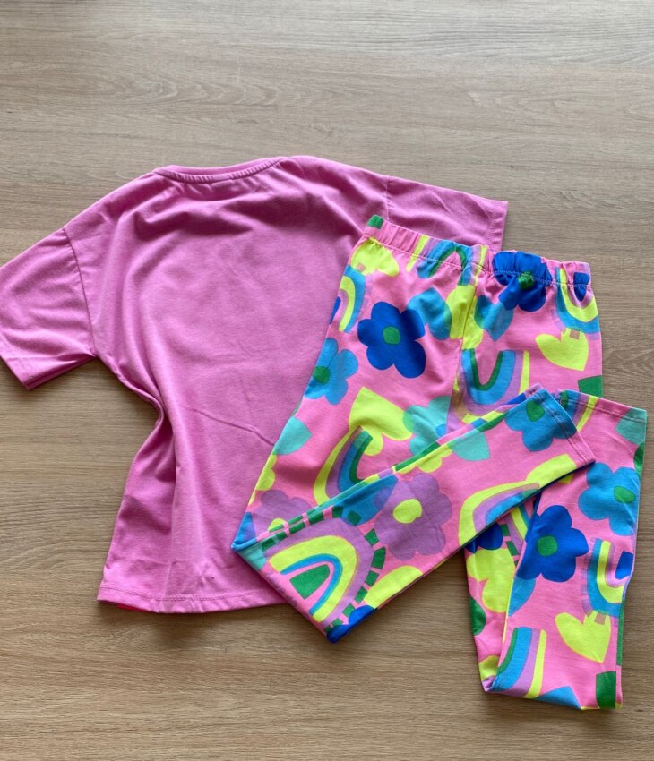 fernandaramoskids com br Conjunto Infantil Feminino Blusa Lilás e Calça Legging Estampada3