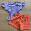 fernandaramoskids com br Conjunto Infantil Feminino Blusa Lilás e Short Salmão Estampado3