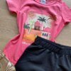 fernandaramoskids com br Conjunto Infantil Feminino Blusa Rosa Girls Club e Bermuda Preta1