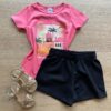 Conjunto Infantil Feminino Blusa Rosa Girls Club e Bermuda Preta Fernanda Ramos Kids