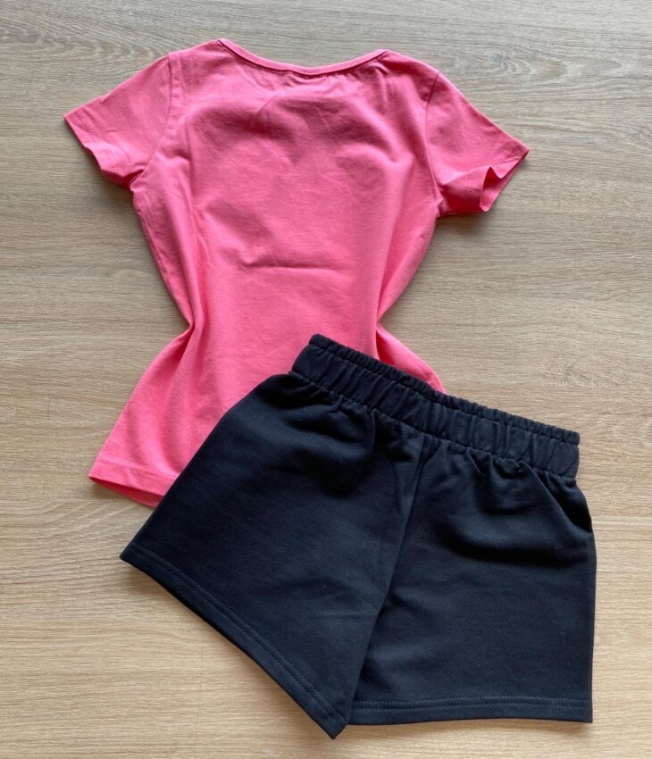 fernandaramoskids com br Conjunto Infantil Feminino Blusa Rosa Girls Club e Bermuda Preta2