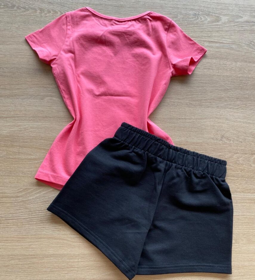 fernandaramoskids com br Conjunto Infantil Feminino Blusa Rosa Girls Club e Bermuda Preta2