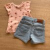 fernandaramoskids com br Conjunto Infantil Feminino Blusa Salmão Estampada e Short Jeans3