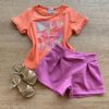 Conjunto Infantil Feminino Blusa Salmão Splash e Short Lilás Fernanda Ramos Kids