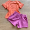 fernandaramoskids com br Conjunto Infantil Feminino Blusa Salmão Splash e Short Lilás2