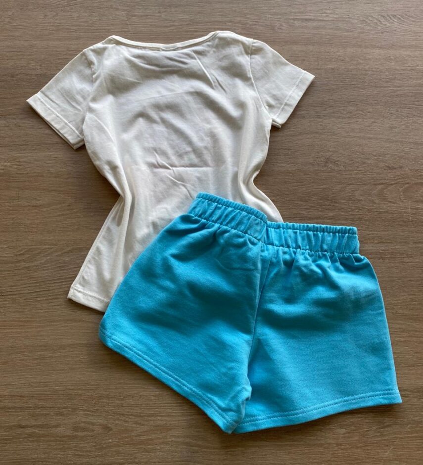 fernandaramoskids com br Conjunto Infantil Feminino Blusa Summer Off White e Bermuda Azul3