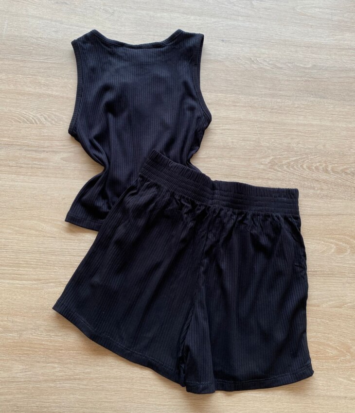 fernandaramoskids com br Conjunto Infantil Feminino Canelado Regata e Short Preto2