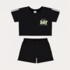 Conjunto Infantil Feminino Cropped e Short Preto com Bolsos Fernanda Ramos Kids