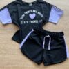 Conjunto Infantil Feminino Cropped e Short Preto Detalhe em Lilás Fernanda Ramos Kids