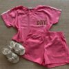 Conjunto Infantil Feminino Cropped e Short Rosa Fernanda Ramos Kids