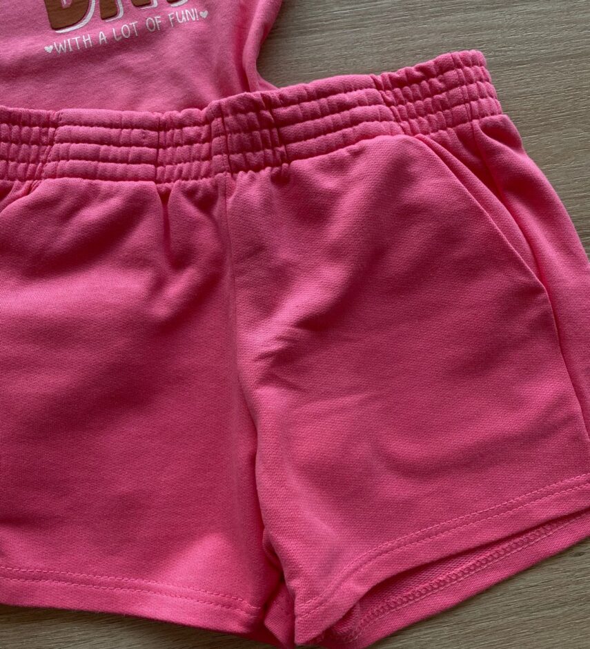 fernandaramoskids com br Conjunto Infantil Feminino Cropped e Short Rosa2
