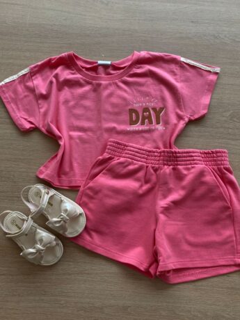 Conjunto Infantil Feminino Cropped e Short Rosa Fernanda Ramos Kids