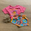 Conjunto Infantil Feminino Cropped Hello Rosa e Short Estampado Fernnada Ramos Kids