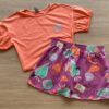 Conjunto Infantil Feminino Cropped Laranja e Short Saia Estampado Fernanda Ramos Kids