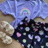 fernandaramoskids com br Conjunto Infantil Feminino Cropped Lilás e Short Preto Estampado1