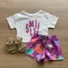 Conjunto Infantil Feminino Cropped Smile e Short Lilás Estampado Fernanda Ramos Kids