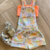Conjunto Infantil Feminino Jardineira Frutinhas e Top Laranja Neon Fernanda Ramos Kids