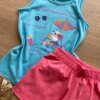 fernandaramoskids com br Conjunto Infantil Feminino Regata Azul Estampada e Short Rosa1