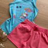 fernandaramoskids com br Conjunto Infantil Feminino Regata Azul Estampada e Short Rosa2