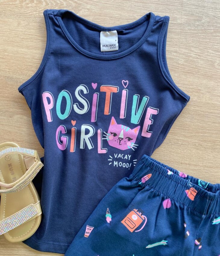 fernandaramoskids com br Conjunto Infantil Feminino Regata e Short Estampado Azul Marinho1