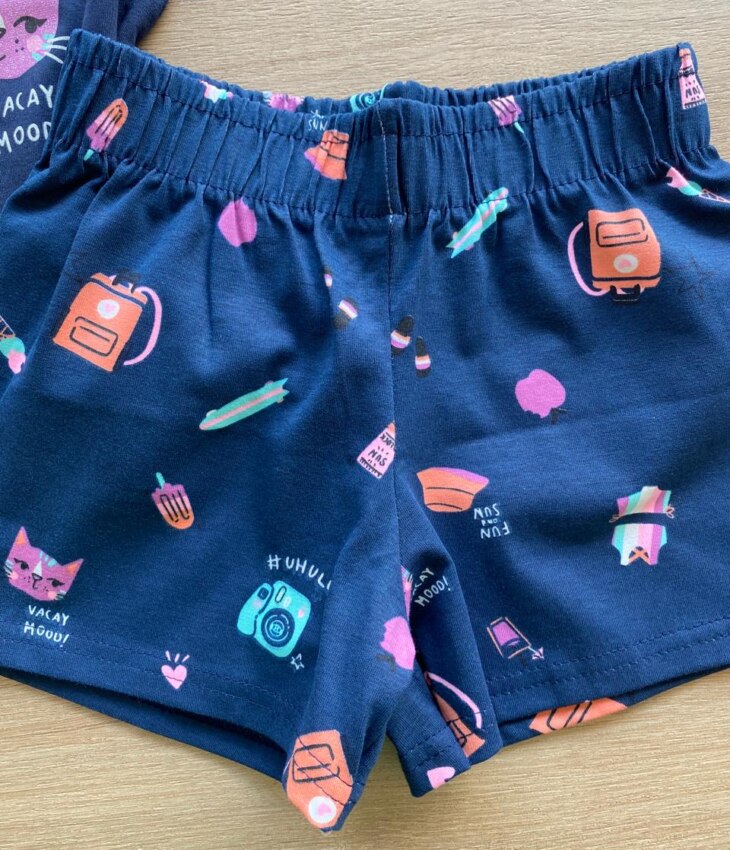 fernandaramoskids com br Conjunto Infantil Feminino Regata e Short Estampado Azul Marinho2