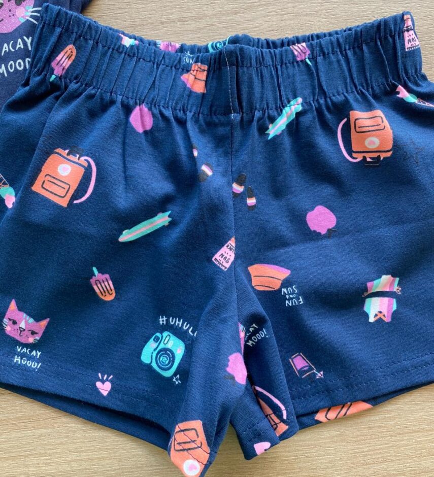 fernandaramoskids com br Conjunto Infantil Feminino Regata e Short Estampado Azul Marinho2