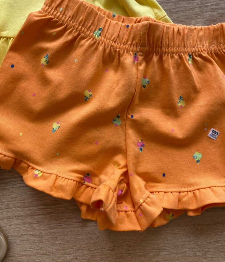 fernandaramoskids com br Conjunto Infantil Feminino Regata e Short Laranja Sorvetinho1