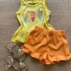 Conjunto Infantil Feminino Regata e Short Laranja Sorvetinho Fernanda Ramos Kids