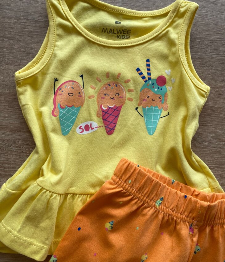 fernandaramoskids com br Conjunto Infantil Feminino Regata e Short Laranja Sorvetinho2