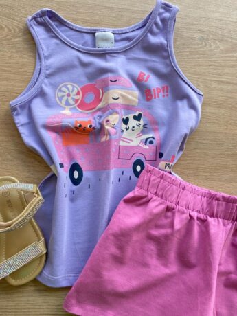fernandaramoskids com br Conjunto Infantil Feminino Regata Estampada e Short Lilás1