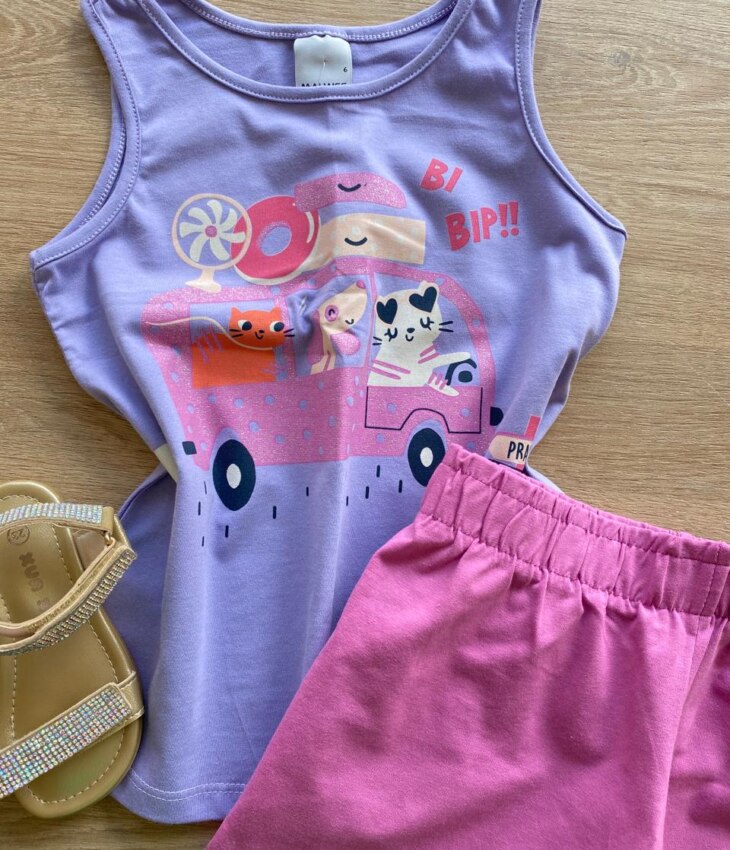 fernandaramoskids com br Conjunto Infantil Feminino Regata Estampada e Short Lilás1