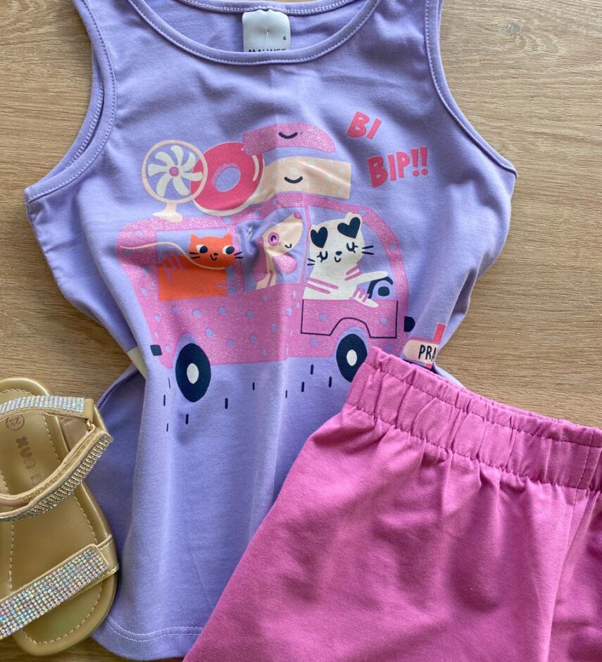 fernandaramoskids com br Conjunto Infantil Feminino Regata Estampada e Short Lilás1